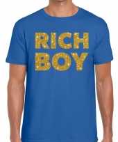 Toppers rich boy goud glitter tekst blauw heren t-shirt