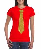 Toppers rood fun stropdas glitter goud dames t-shirt