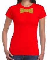 Toppers rood fun vlinderdas glitter goud dames t-shirt