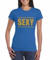Toppers sexy blauw gouden glitters dames t-shirt