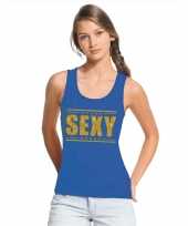 Toppers sexy tanktop mouwloos blauw gouden glitters dames t-shirt