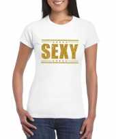 Toppers sexy wit gouden glitters dames t-shirt