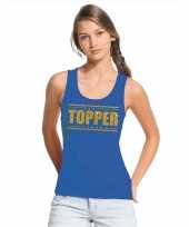 Toppers topper tanktop mouwloos blauw gouden glitters dames t-shirt