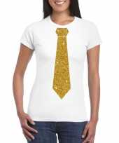 Toppers wit fun stropdas glitter goud dames t-shirt