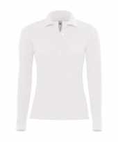 Witte dames polo lange mouw t-shirt