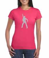 Zilveren disco kleding roze dames t-shirt