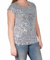 Zilveren glitter pailletten disco dames l xl t-shirt