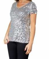 Zilveren glitter pailletten disco dames t-shirt