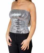 Zilveren glitter pailletten disco strapless topje dames t-shirt