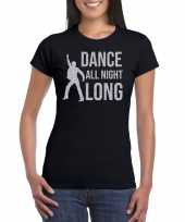 Zilveren muziek dance all night long zwart dames t-shirt