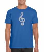 Zilveren muziek noot g sleutel muziek feest kleding blauw heren t-shirt