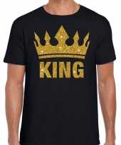 Zwart king gouden glitter kroon heren t-shirt