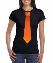 Zwart oranje stropdas dames t-shirt